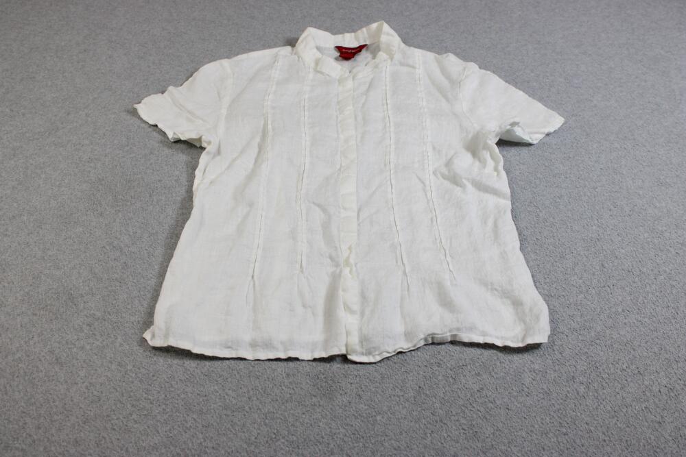 Sundance Linen Shirt Women 10 White Short Sleeve Button Pleated Boho Coastal
